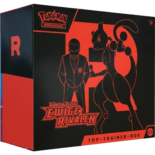 Pokémon Sammelkartenspiel KP 10 Ewige Rivalen Top Trainer Box (TTB, DE) – deutschsprachige Premium-Box mit exklusiven Promokarten, mehreren Boosterpacks aus der Ewige Rivalen Erweiterung, hochwertigen Kartenhüllen, Würfeln, Marken und weiterem Zubehör. Ideal für Sammler und Spieler, die ihre Sammlung mit besonderen Extras und praktischen Spielutensilien erweitern möchten. Perfekt als Geschenk oder für den Einstieg in das neue Pokémon KP 10 Set