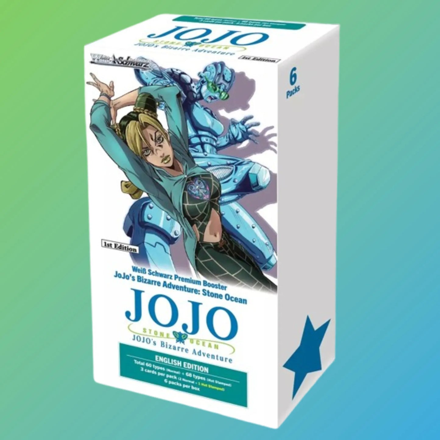 Weiß Schwarz JoJo’s Bizarre Adventure Stone Ocean Premium Booster Display Englisch – 6 Booster Packs, englische Version, Anime Sammelkarten, original Weiß Schwarz TCG, JoJo’s Bizarre Adventure Trading Card Game, Stone Ocean Set, Premium Booster Display, Neuheiten 2024, ideal für Sammler und Anime-Fans, kaufen bei mojozone.shop