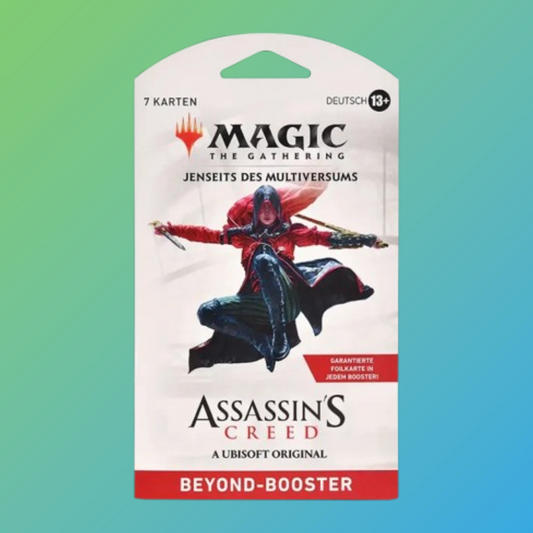 Magic the Gathering Assassins Creed Beyond Sleeved Booster Deutsch – Original verpackter, versiegelter Boosterpack auf Deutsch aus der Assassins Creed Beyond Edition, enthält zufällige MTG Sammelkarten, perfekt für Sammler und Spieler, Trading Card Game, jetzt bei mojozone.shop erhältlich