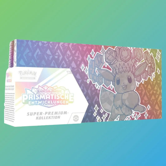 Pokémon Sammelkartenspiel: Prismatsche-Entwick-Super-Premium-Collection (DE) – Hochwertige Premium-Sammlerbox in englischer Sprache mit exklusiven Promo-Karten, darunter seltene holografische und prismatic Varianten, mehreren Boosterpacks aus aktuellen Pokémon TCG-Erweiterungen, speziellem Zubehör wie Sammelbox, Kartenhüllen, Münze und Spielanleitung. Die Box richtet sich an Sammler und Spieler, die besondere Karten und umfangreiches Zubehör für das Pokémon Trading Card Game suchen. Ideal als Geschenk oder 