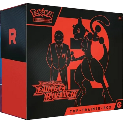 Pokémon Sammelkartenspiel KP 10 Ewige Rivalen Top Trainer Box (TTB, DE) – deutschsprachige Premium-Box mit exklusiven Promokarten, mehreren Boosterpacks aus der Ewige Rivalen Erweiterung, hochwertigen Kartenhüllen, Würfeln, Marken und weiterem Zubehör. Ideal für Sammler und Spieler, die ihre Sammlung mit besonderen Extras und praktischen Spielutensilien erweitern möchten. Perfekt als Geschenk oder für den Einstieg in das neue Pokémon KP 10 Set